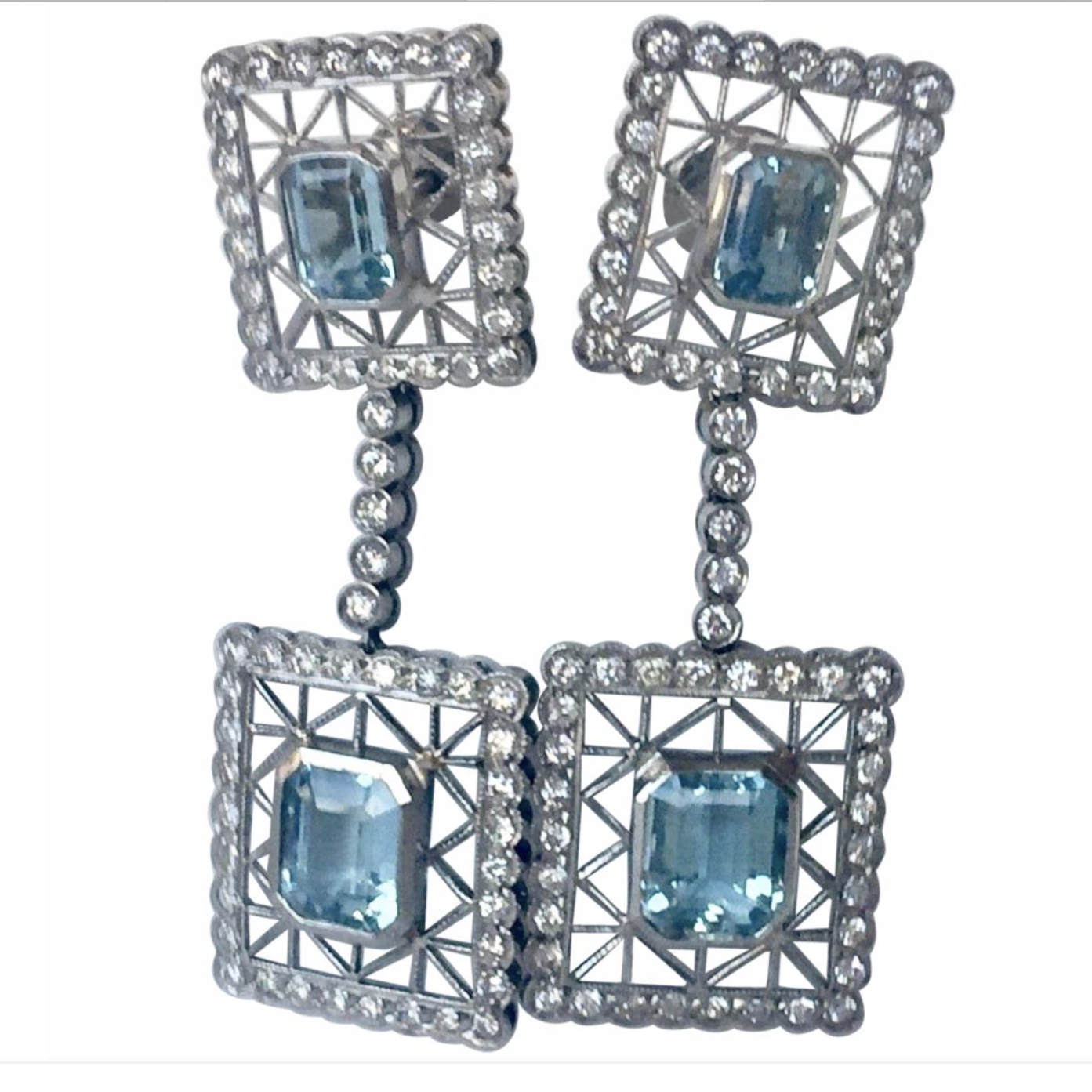 Vintage 18k Rose Gold Aquamarine Diamond Drop Earrings – antiques-art-design